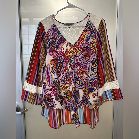 Anthropologie Tops - Figueroa & Flower Peasant Paisley Boho Tunic Blouse Size Large Multicolor Lace